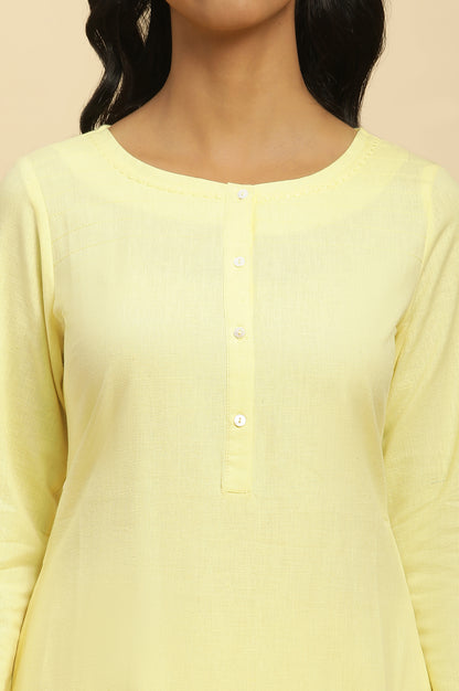 Yellow Round Neck Solid Kurta
