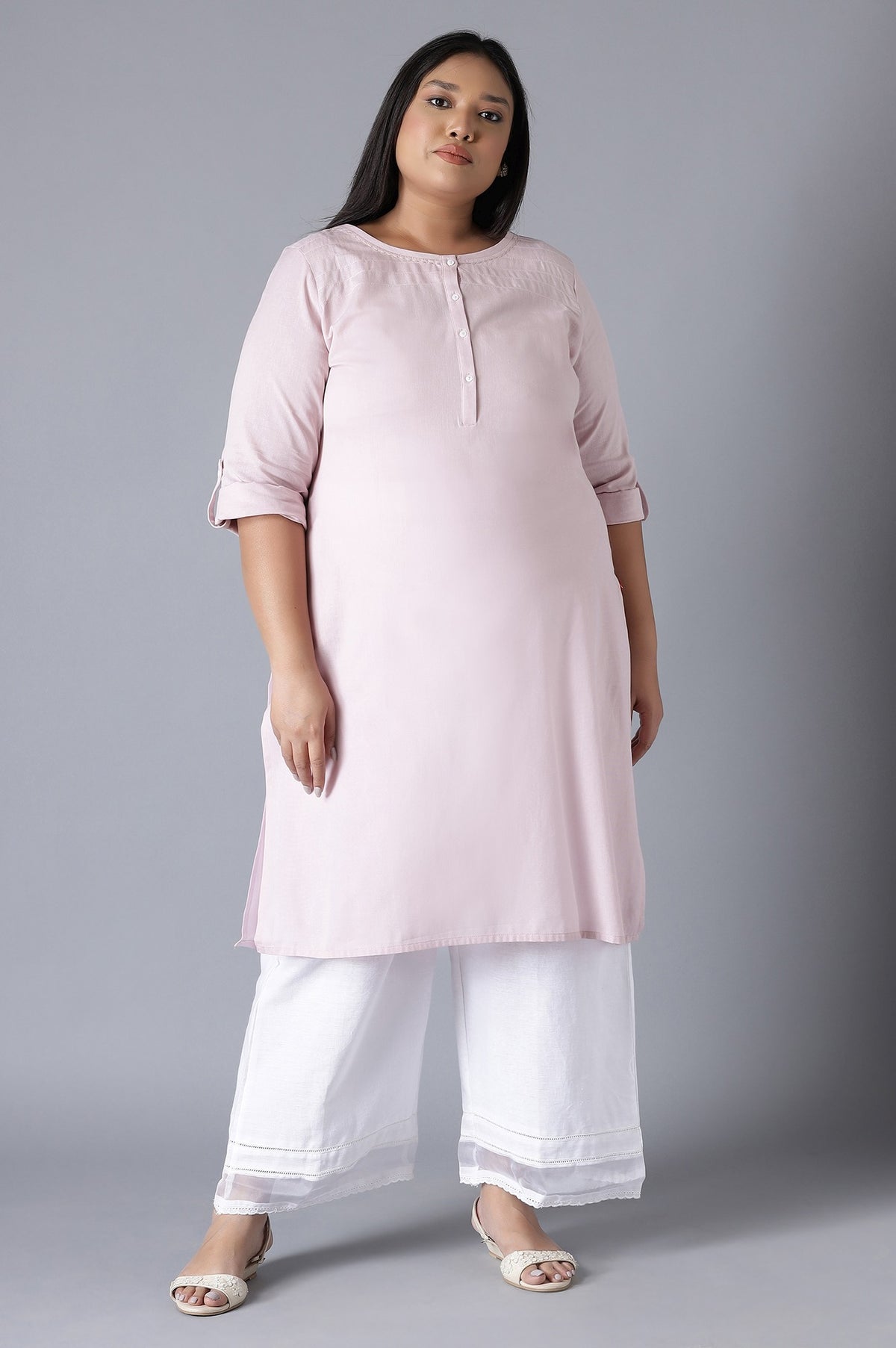 Purple Round Neck Solid kurta - XS