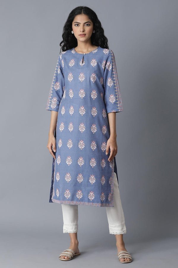 Colony Blue Floral Printed Straight kurta