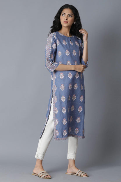Colony Blue Floral Printed Straight kurta - wforwoman