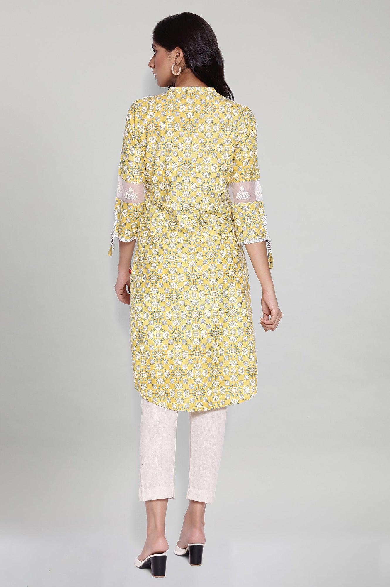 Misted Yellow kurta with Embroidery - wforwoman