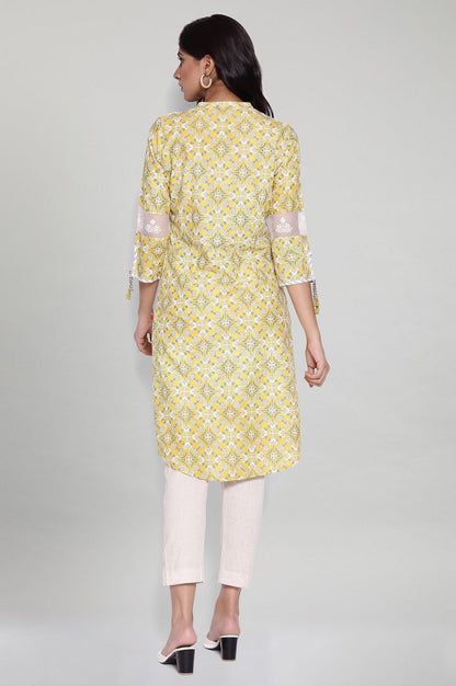 Misted Yellow kurta with Embroidery - wforwoman