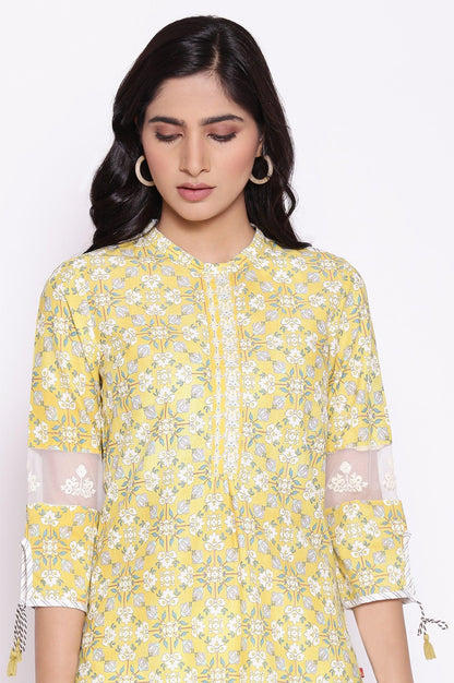 Misted Yellow kurta with Embroidery - wforwoman