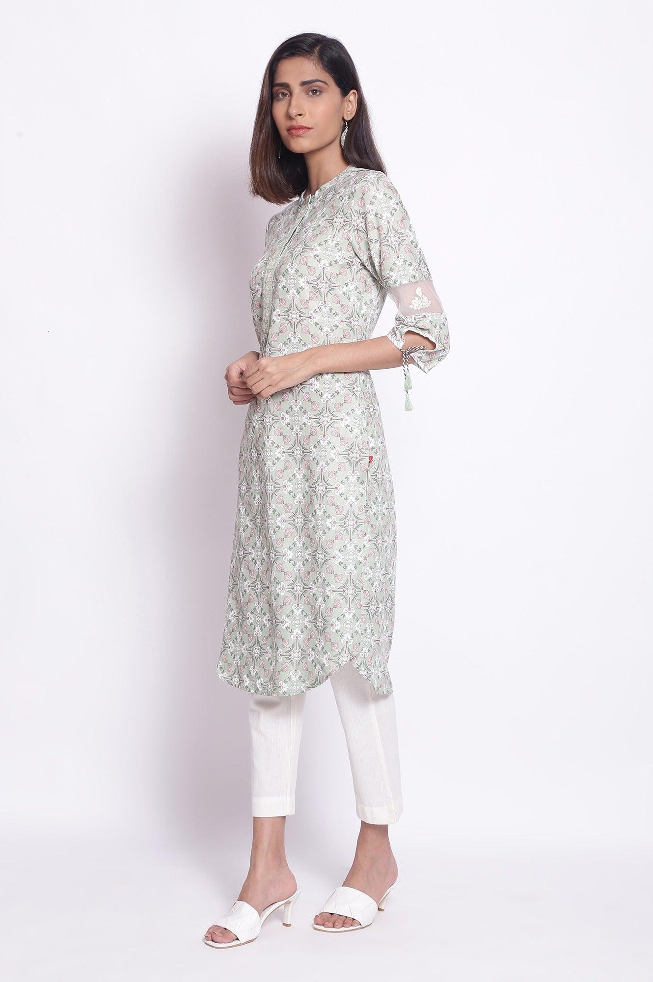 Iceberg Green Floral Print kurta - wforwoman