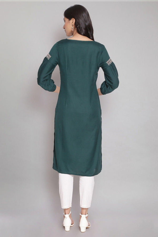 Dark Green Embroidered kurta