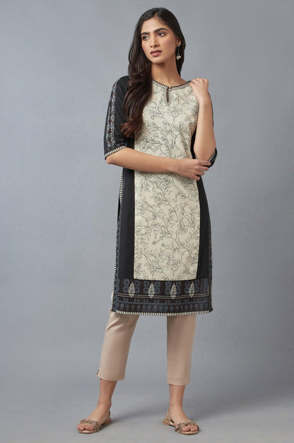 Ecru and Black Printed kurta - wforwoman