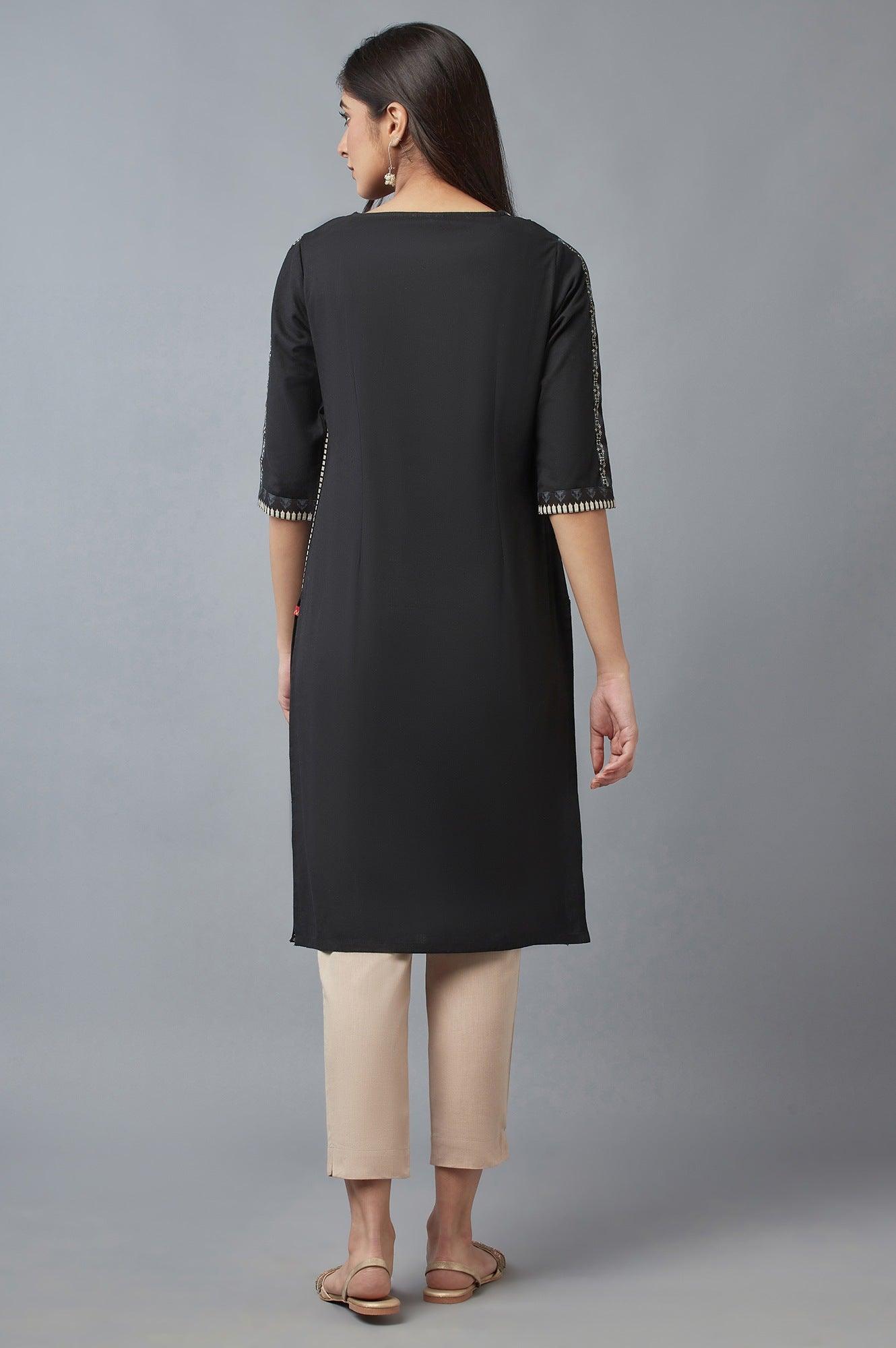 Ecru and Black Printed kurta - wforwoman