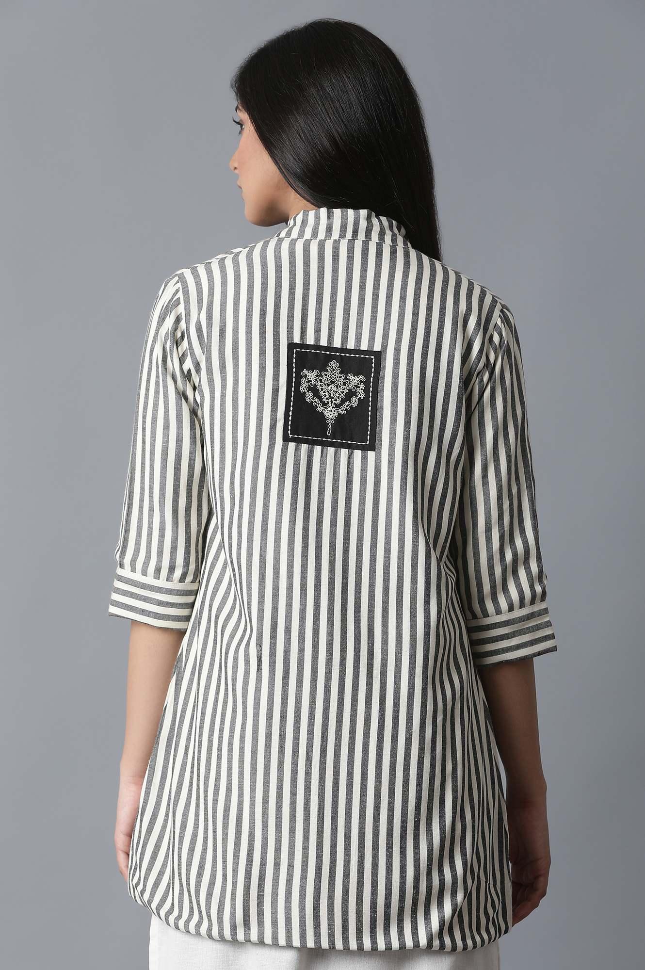 Ecru &amp; Black Striped Shrug - wforwoman