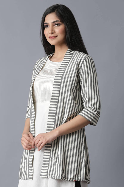 Ecru &amp; Black Striped Shrug - wforwoman