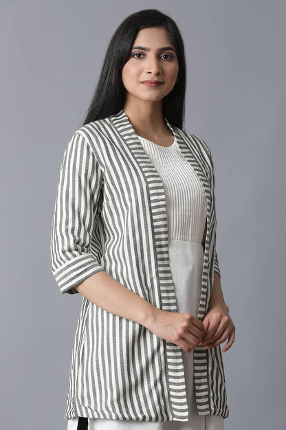 Ecru &amp; Black Striped Shrug - wforwoman