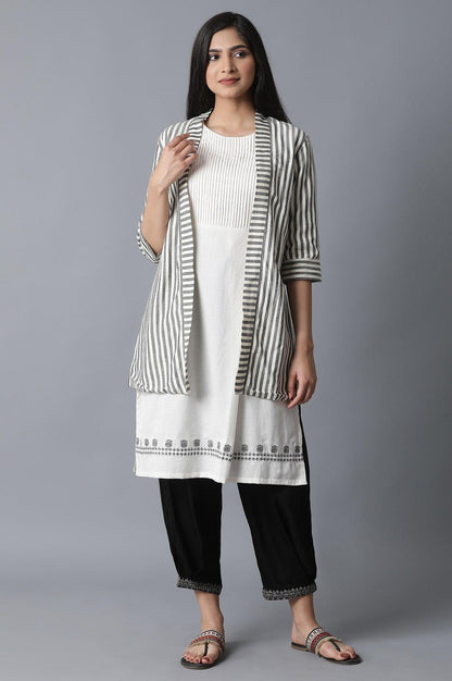 Ecru &amp; Black Striped Shrug - wforwoman