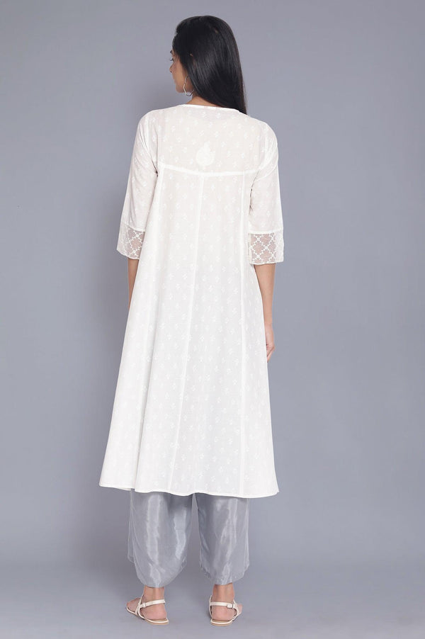 Ecru All-Over Print Panelled Flared kurta