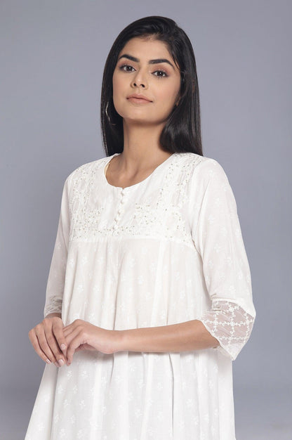 Ecru All-Over Print Panelled Flared kurta - wforwoman