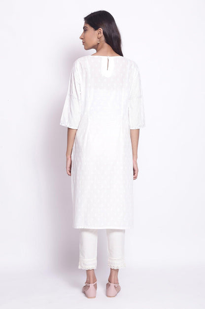 Ecru Stripe &amp; Floral Print kurta - wforwoman