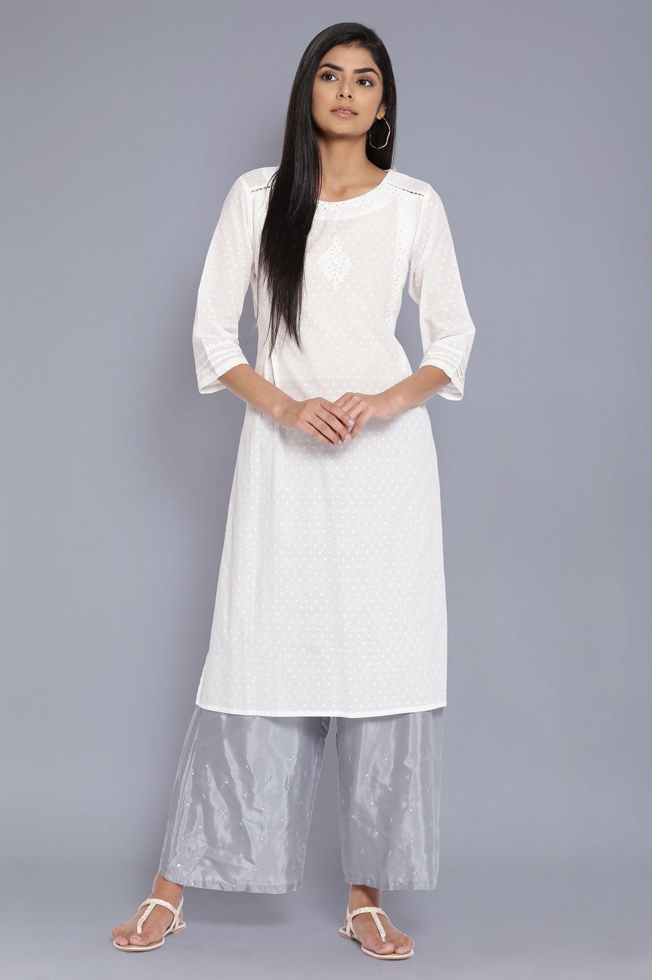 Ecru All-Over Print Flared kurta - wforwoman