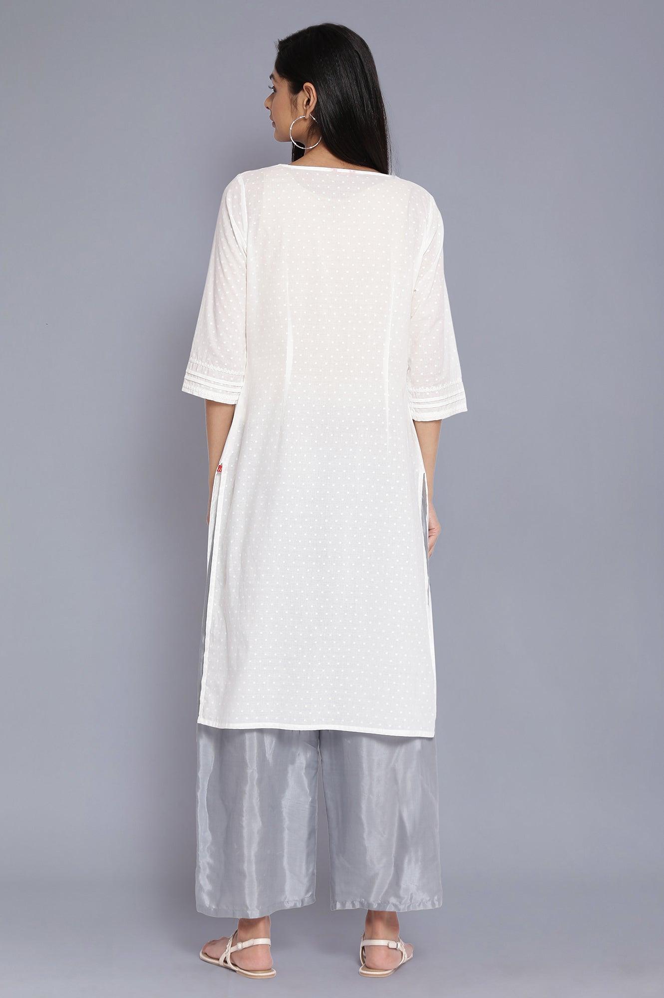 Ecru All-Over Print Flared kurta - wforwoman