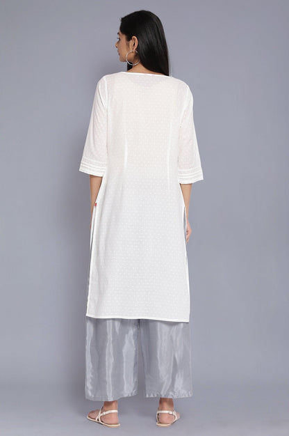 Ecru All-Over Print Flared kurta - wforwoman