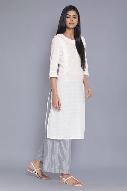 Ecru All-Over Print Flared kurta - wforwoman