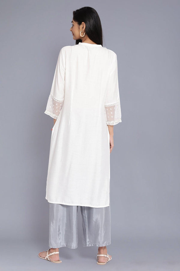 Ecru Stripe Embroidered Yoke kurta