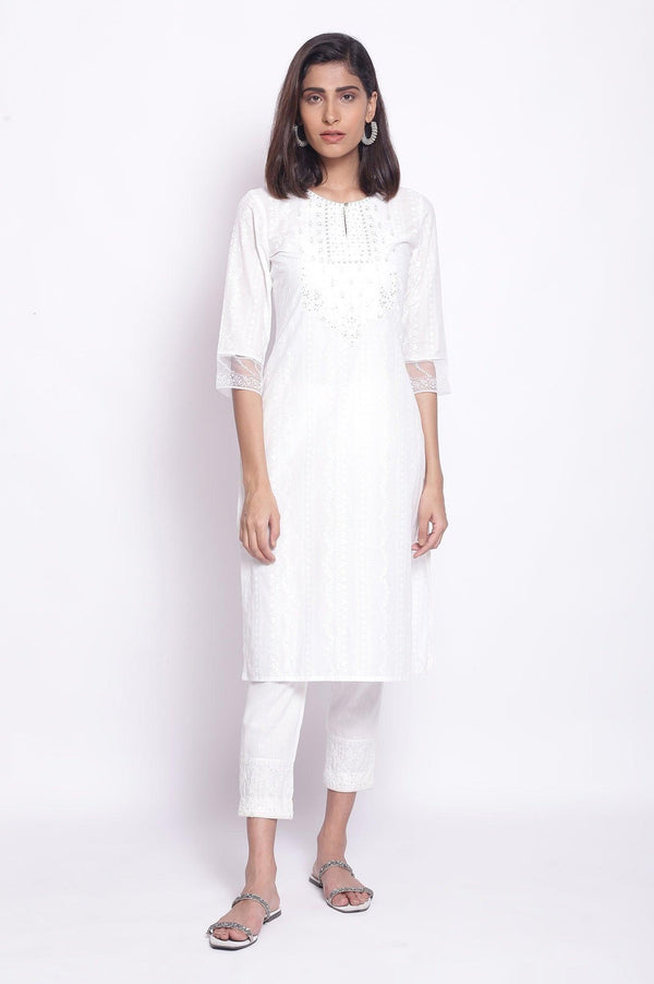 Ecru Embroidered Yoke kurta