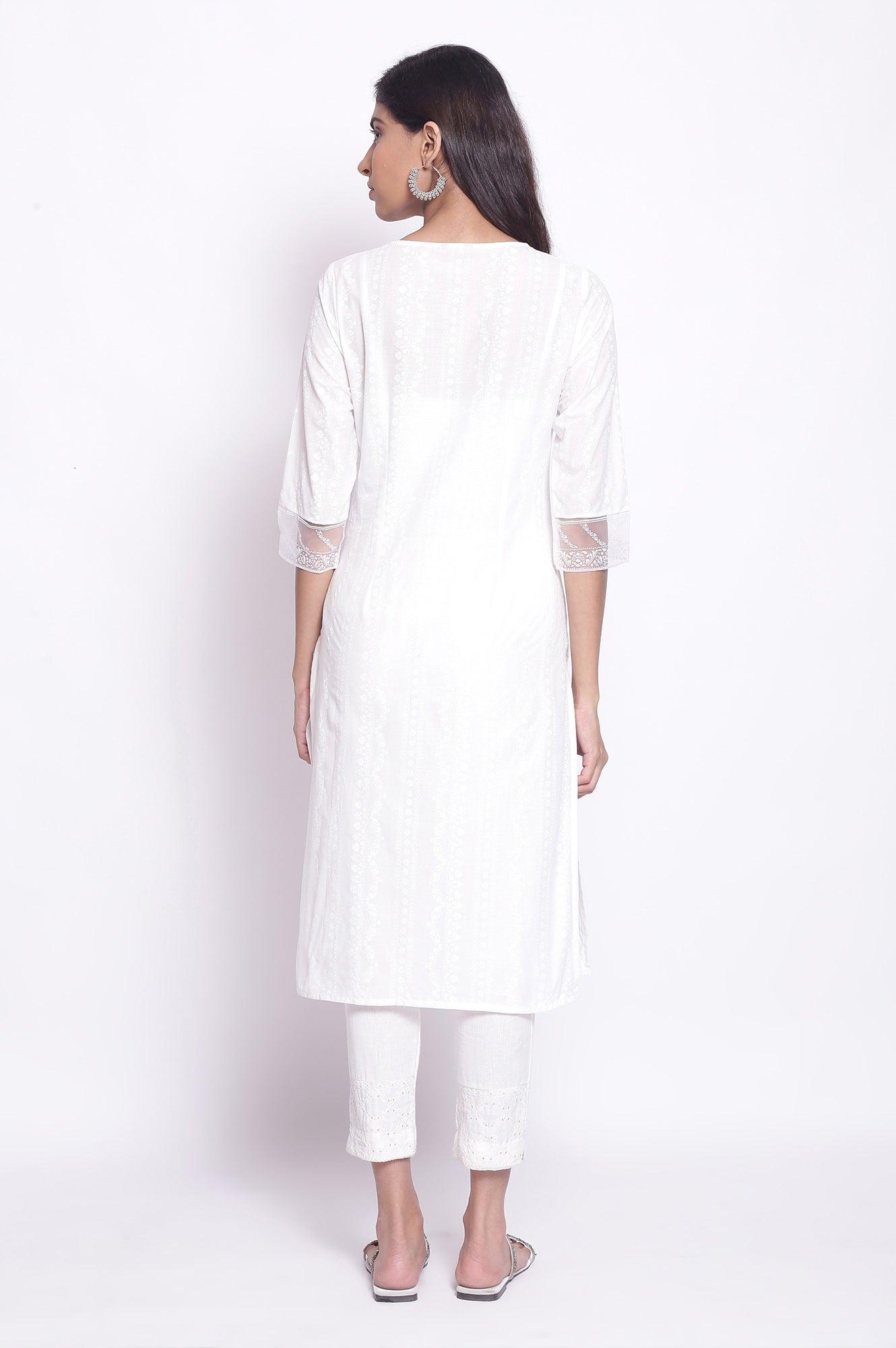 Ecru Embroidered Yoke kurta - wforwoman