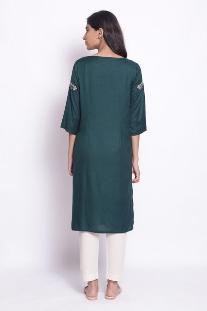 Dark Green Solid Straight kurta - wforwoman