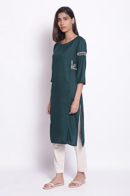 Dark Green Solid Straight kurta - wforwoman