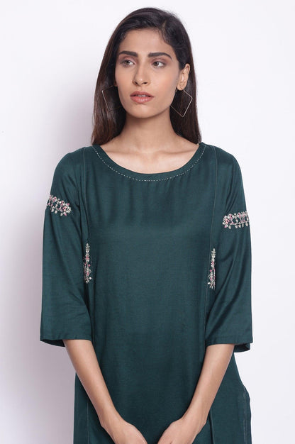 Dark Green Solid Straight kurta - wforwoman