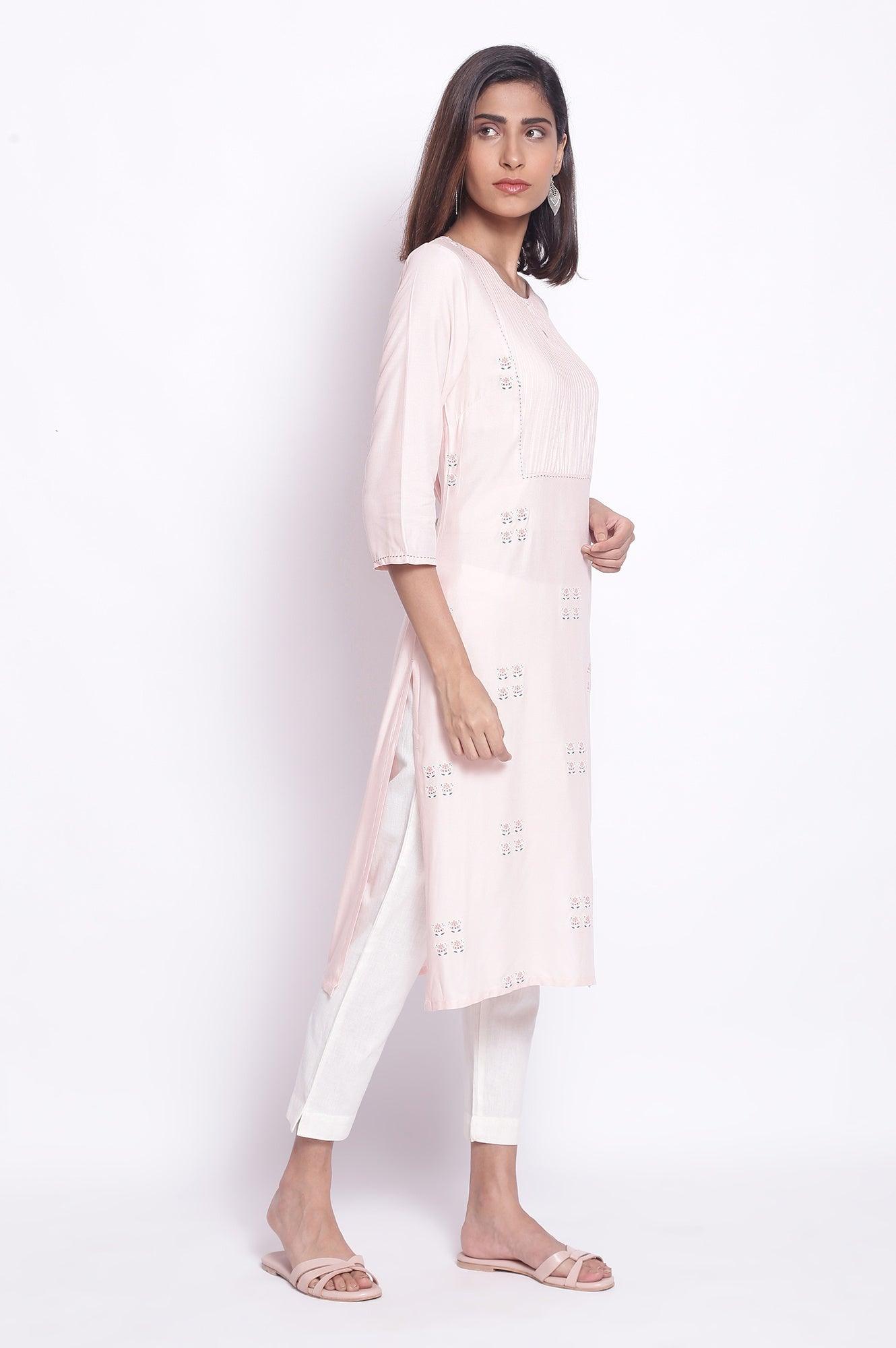 Peach Pink kurta with Pintuck on Yoke - wforwoman