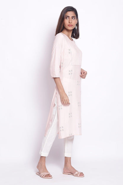 Peach Pink kurta with Pintuck on Yoke - wforwoman