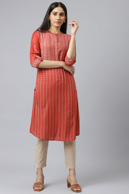 Bossa Nova Red Straight Dobby kurta - wforwoman