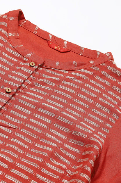 Bossa Nova Red Straight Dobby kurta - wforwoman