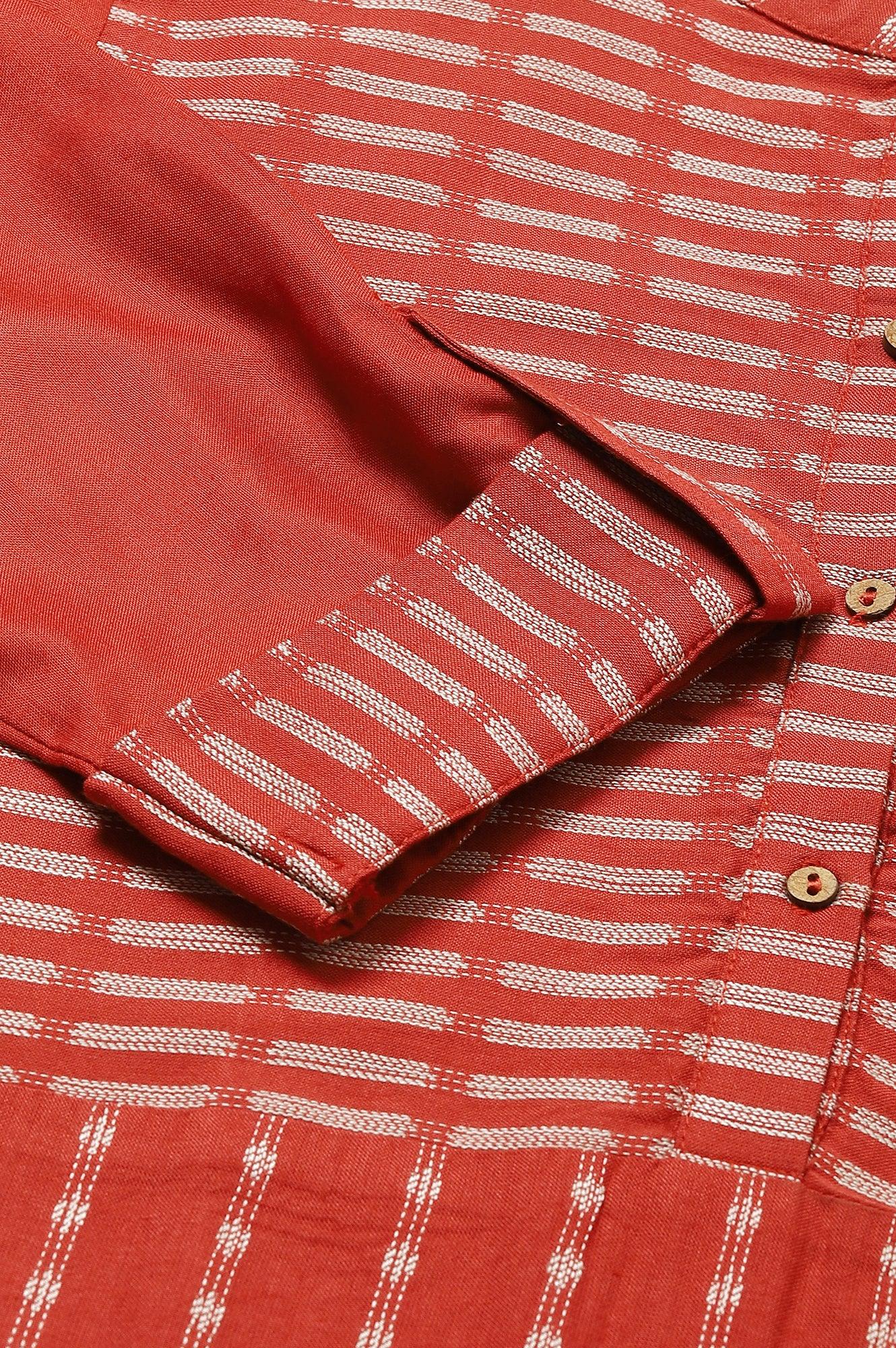 Bossa Nova Red Straight Dobby kurta - wforwoman