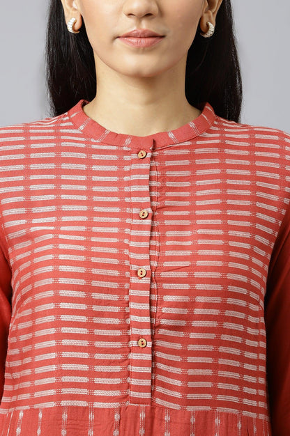 Bossa Nova Red Straight Dobby kurta - wforwoman