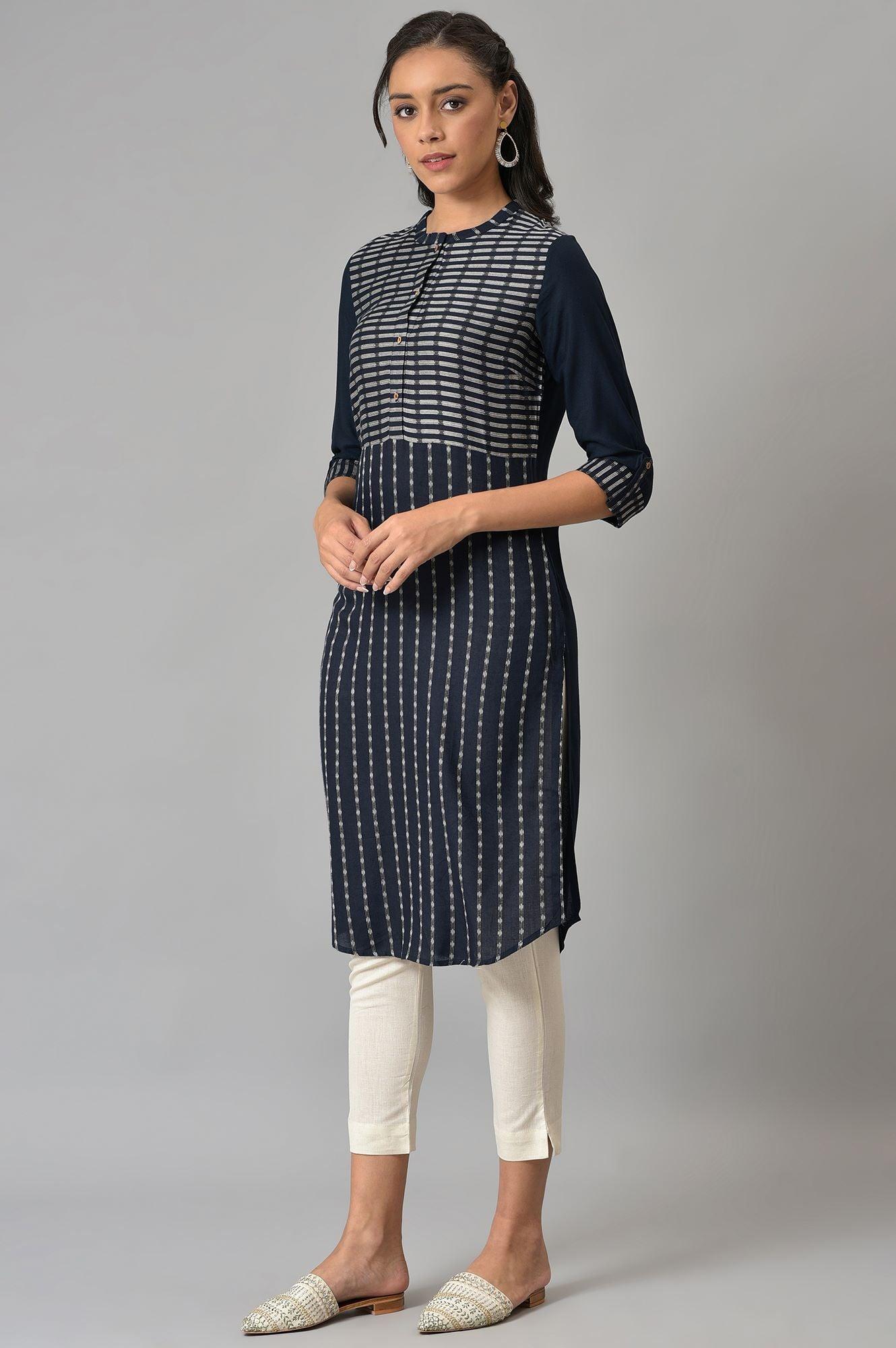 Insignia Blue Dobby kurta - wforwoman