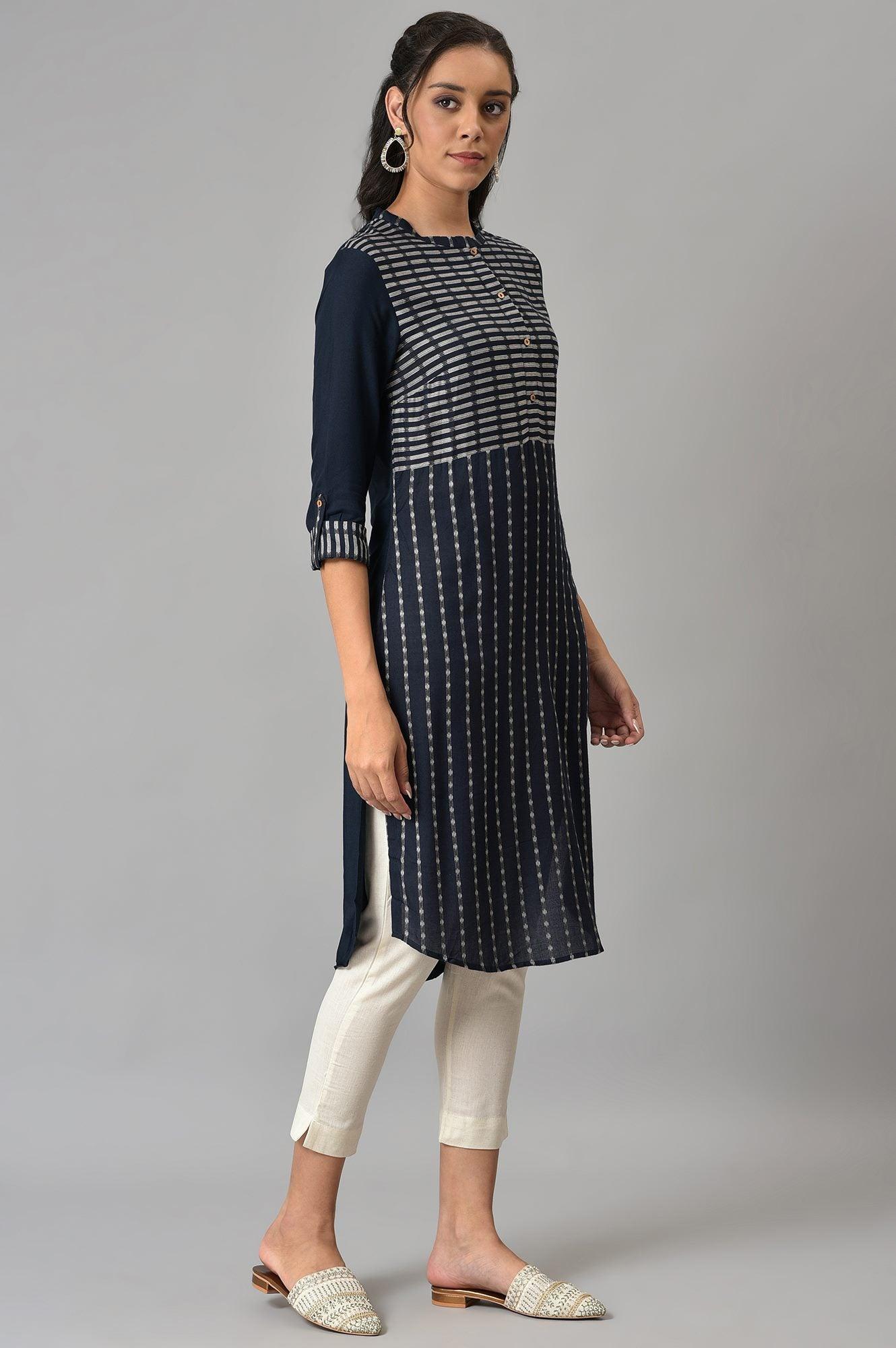 Insignia Blue Dobby kurta - wforwoman