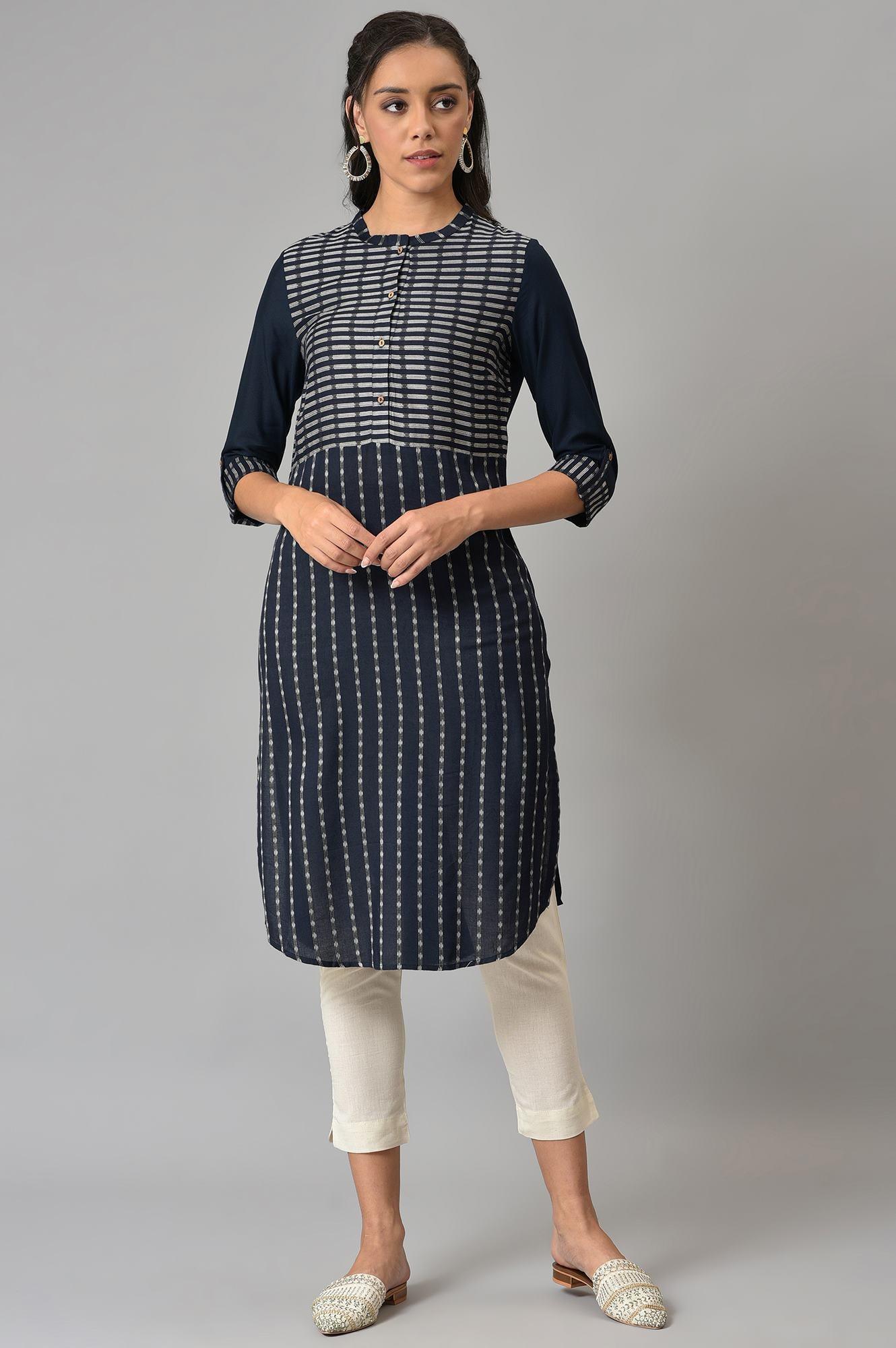 Insignia Blue Dobby kurta - wforwoman