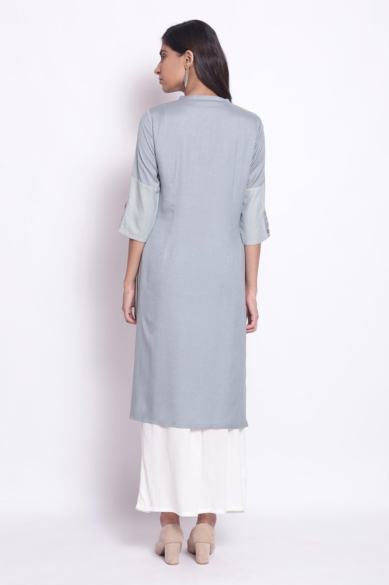 Grey Mist Geometric Print Straight kurta - wforwoman