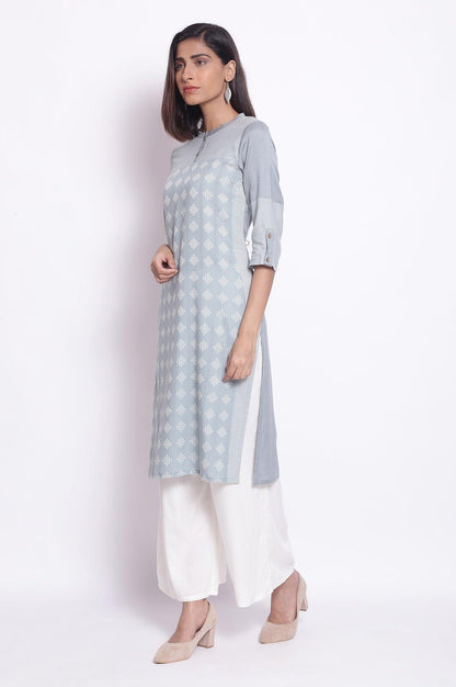 Grey Mist Geometric Print Straight kurta - wforwoman