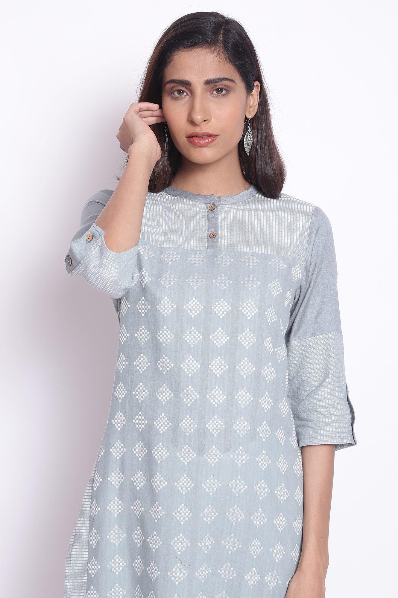 Grey Mist Geometric Print Straight kurta - wforwoman
