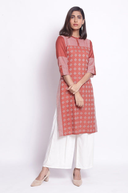 Orange Geometric Print Straight kurta - wforwoman