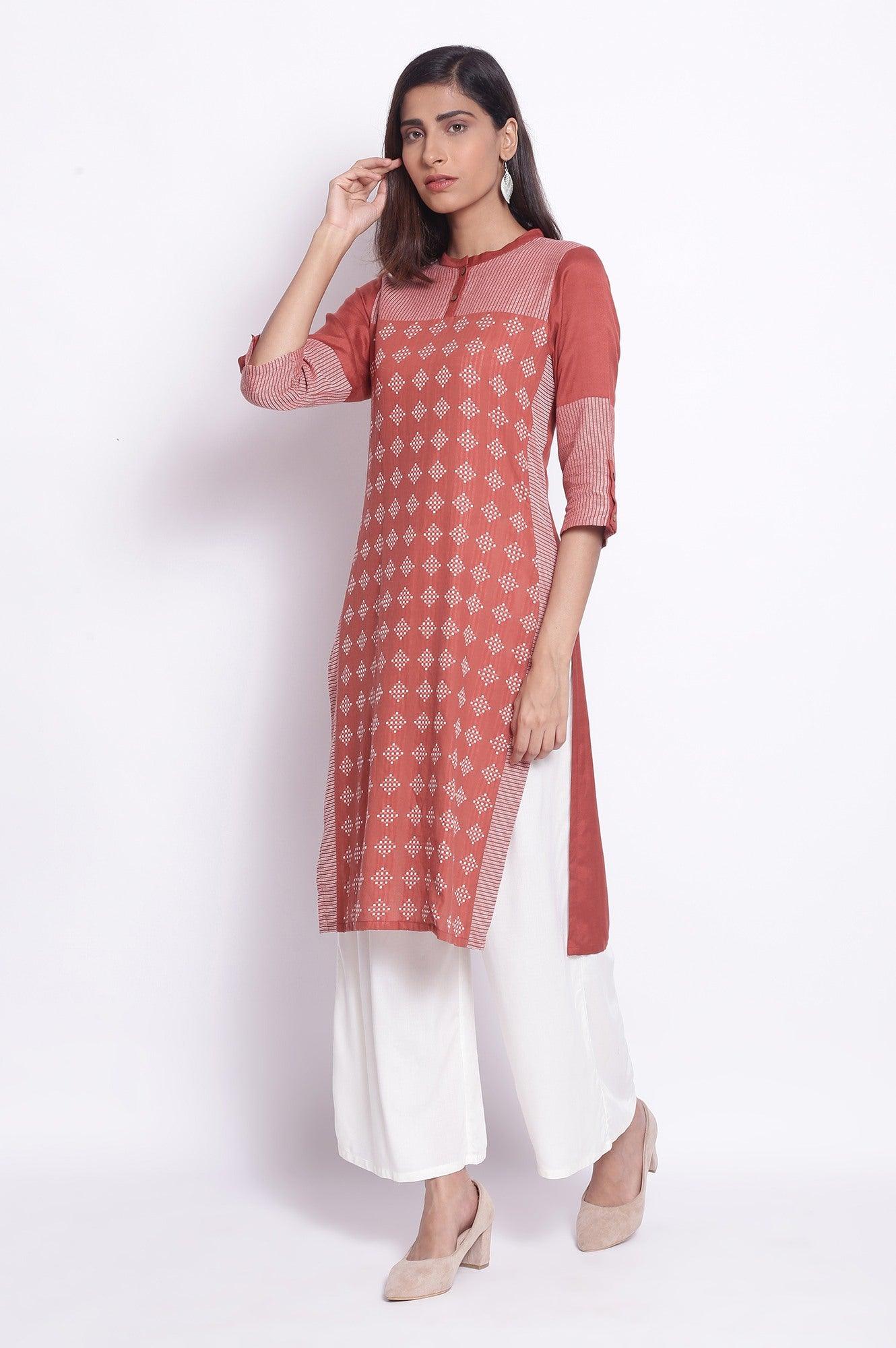 Orange Geometric Print Straight kurta - wforwoman