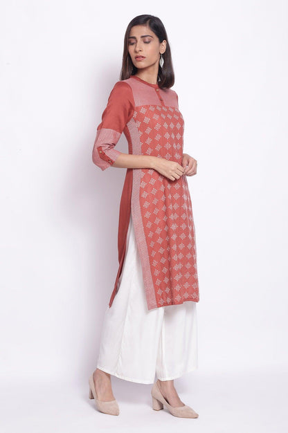 Orange Geometric Print Straight kurta - wforwoman