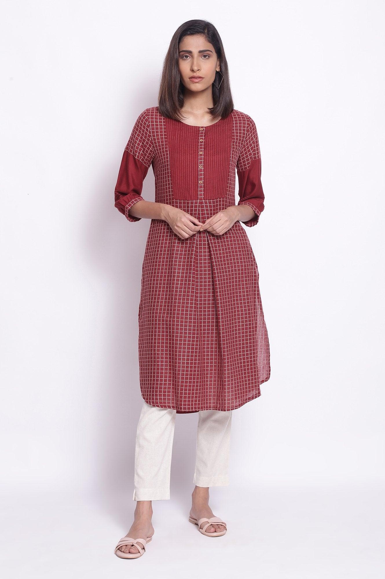 Dark Red Straight kurta - wforwoman
