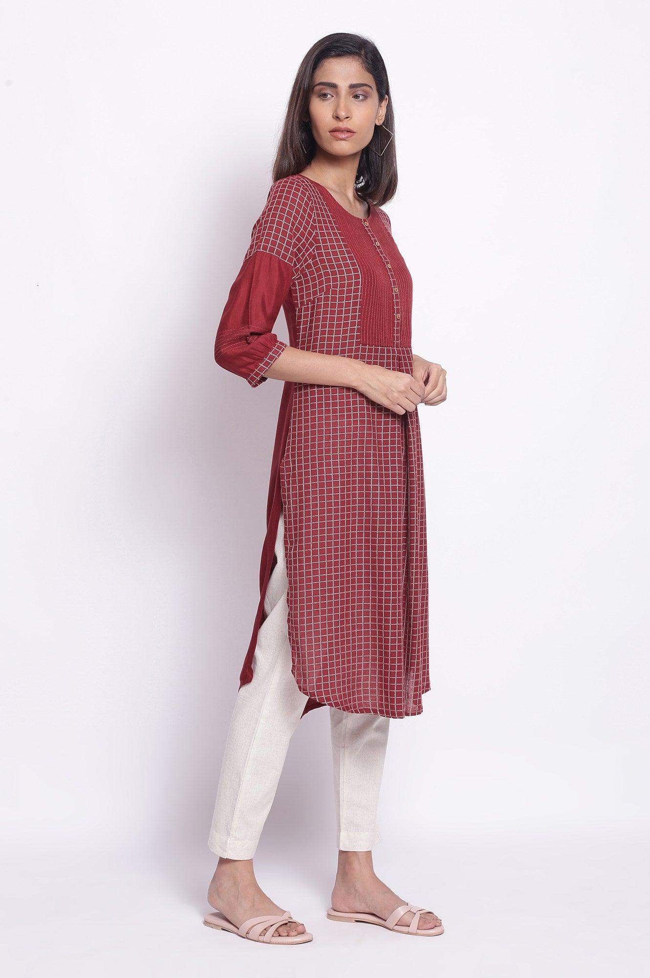 Dark Red Straight kurta - wforwoman