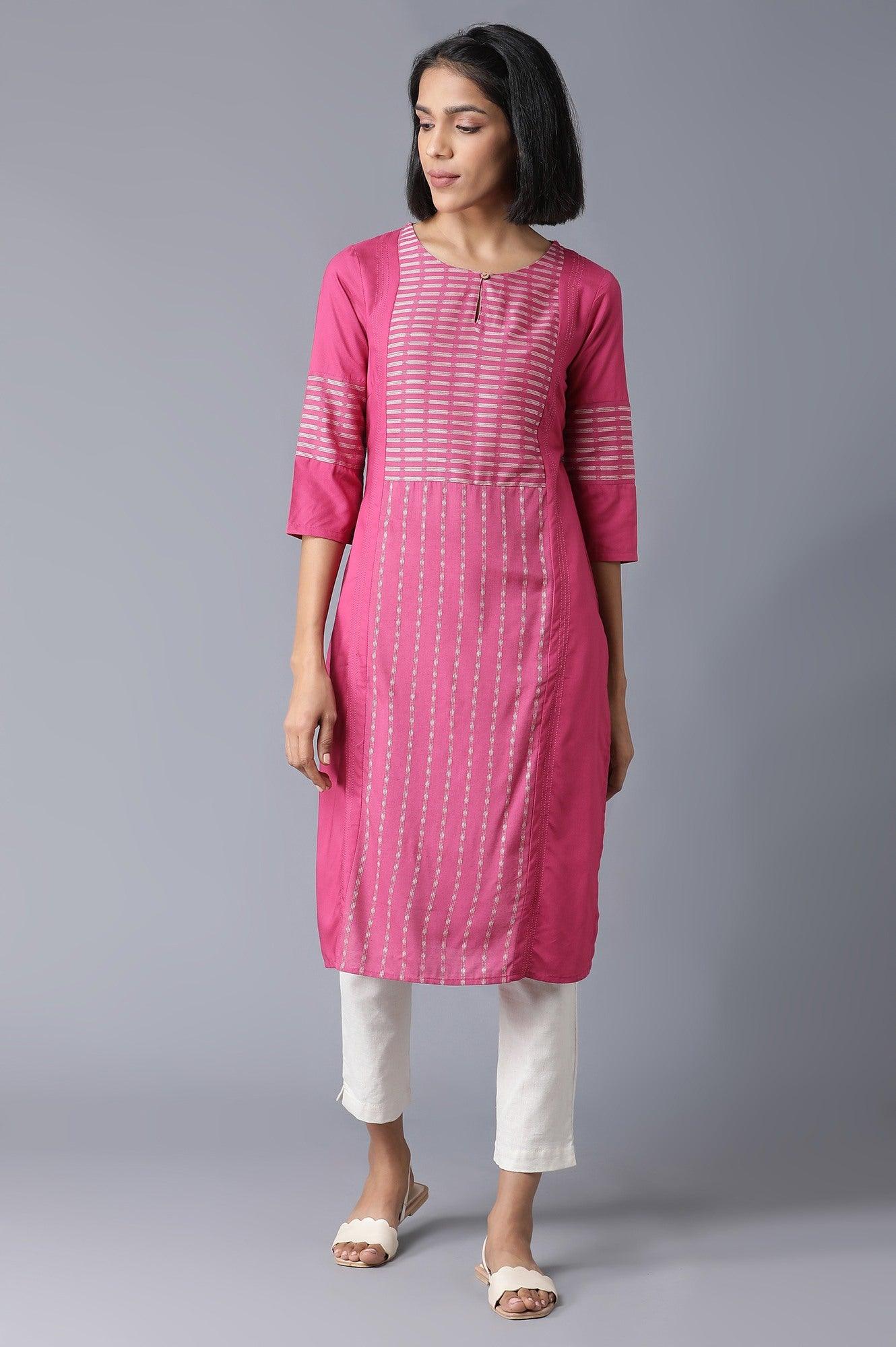 Malanga Pink Red Straight Dobby kurta - wforwoman