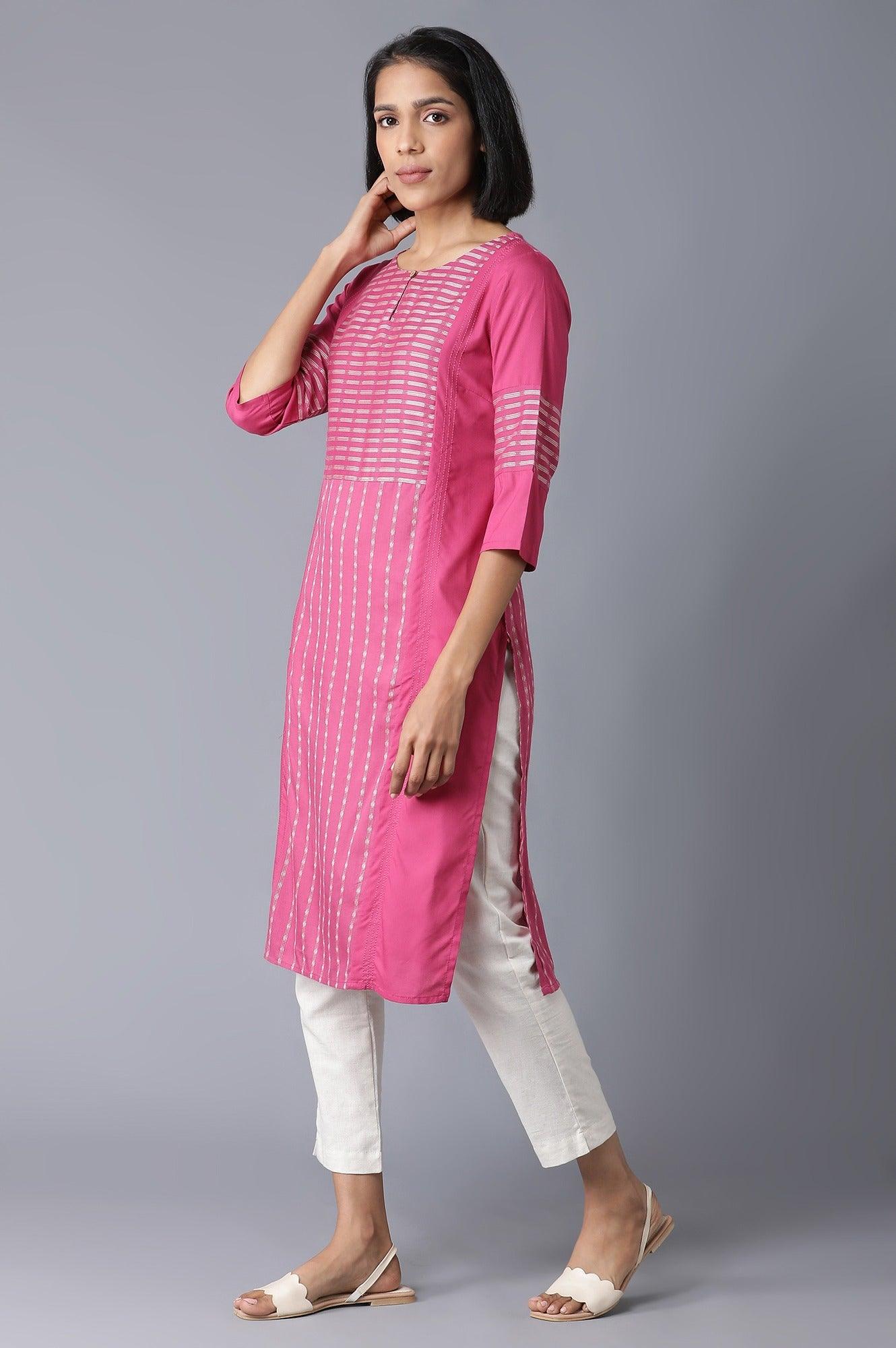 Malanga Pink Red Straight Dobby kurta - wforwoman