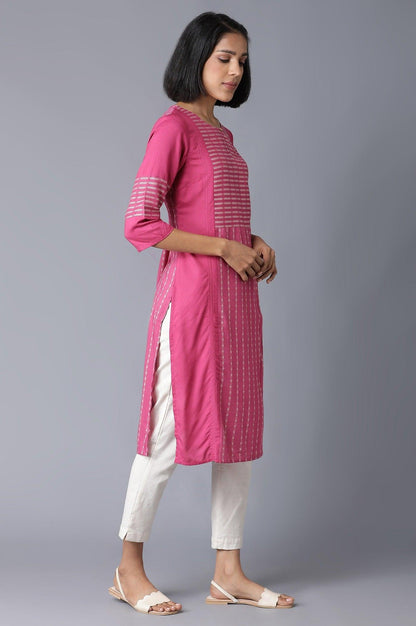 Malanga Pink Red Straight Dobby kurta - wforwoman