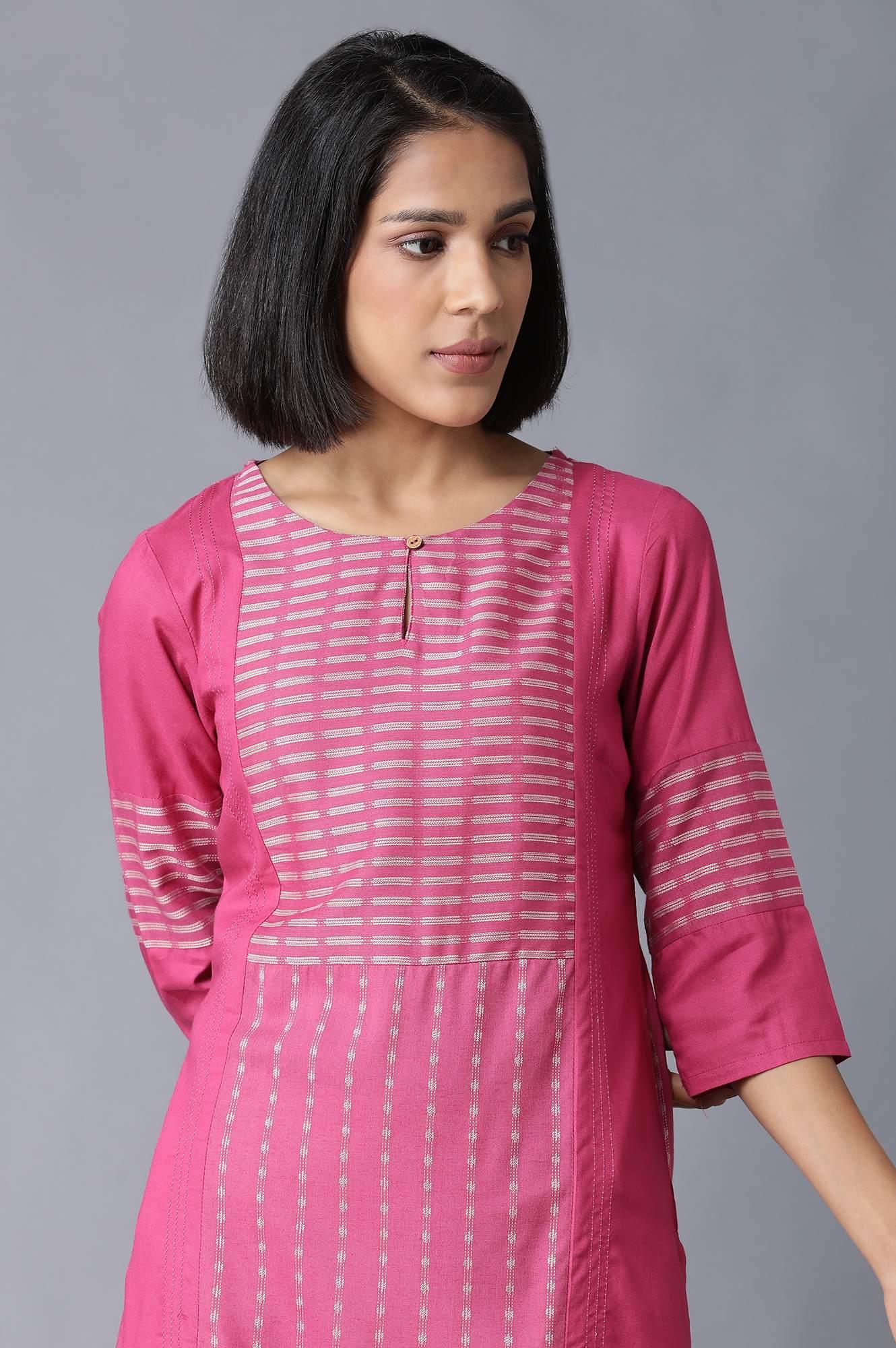 Malanga Pink Red Straight Dobby kurta - wforwoman