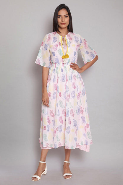 Ecru Layered Dress with Multicoloured Print - wforwoman